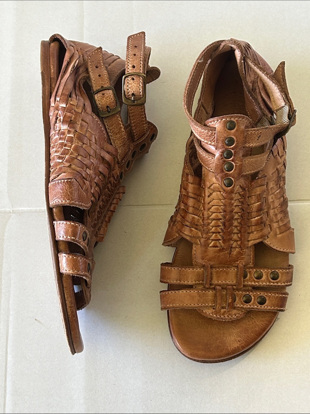 BED STU CLAIR GLADIATOR TAN DIP DYE LEATHER SANDALS